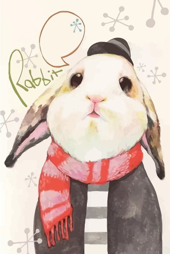 White Rabbit with Red Scarf Paint by Numbers