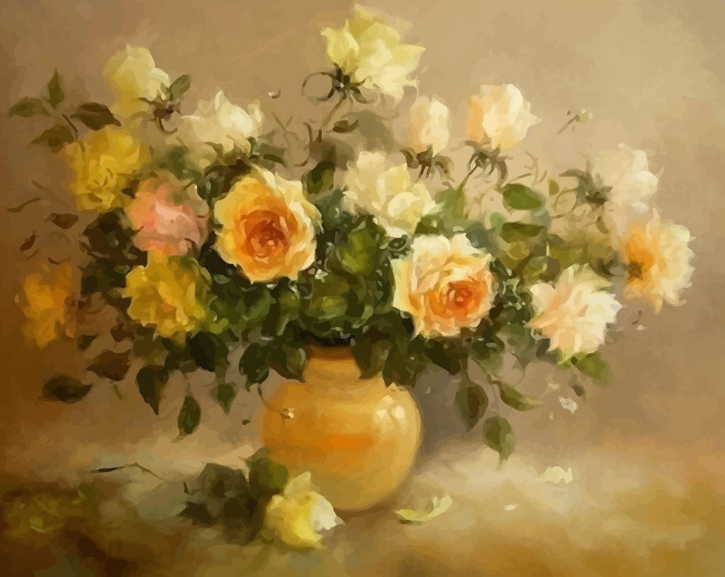 White Roses in Vase Paint by Numbers