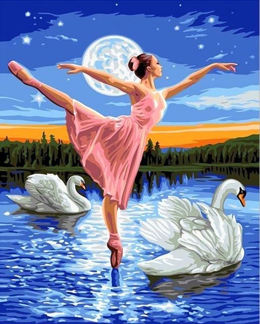 White Swans and Ballerina on the Lake Paint by Numbers