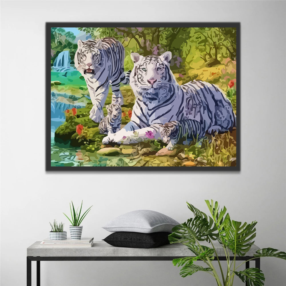 White Tigers by the River Paint by Numbers