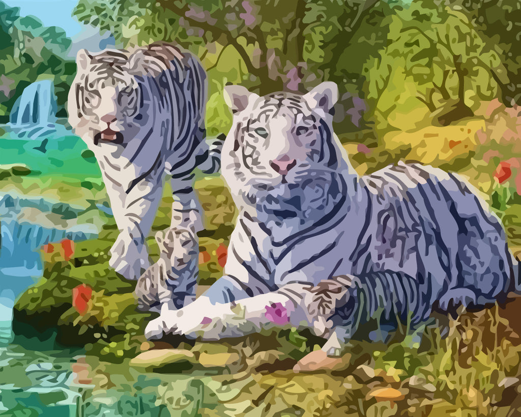 White Tigers by the River Paint by Numbers