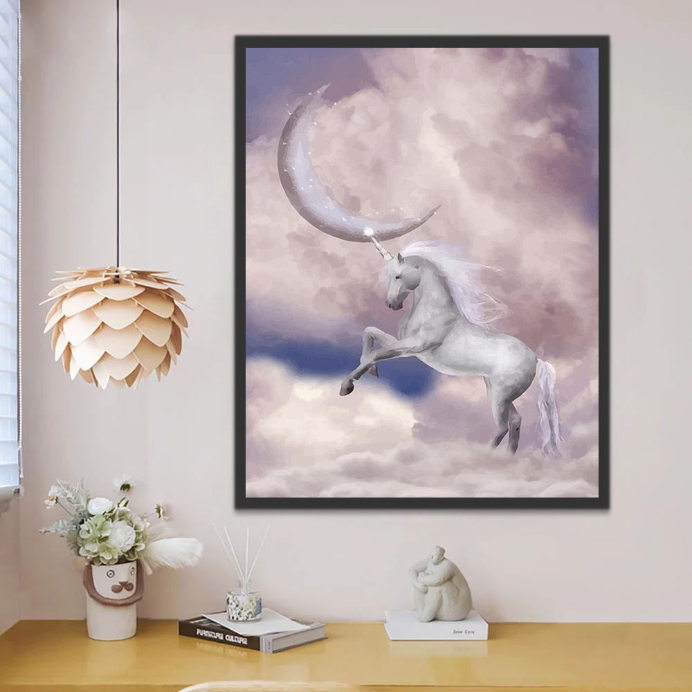White Unicorn and Moon Paint by Numbers for Kids