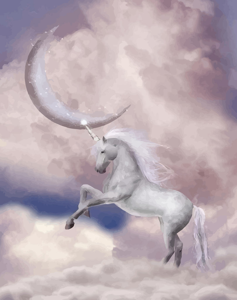 White Unicorn and Moon Paint by Numbers for Kids
