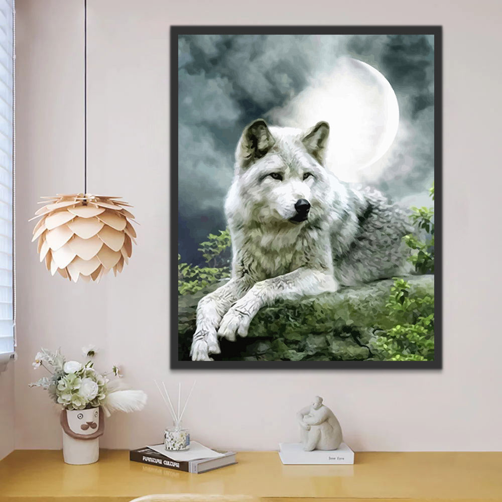 White Wolf and Moon Paint by Numbers