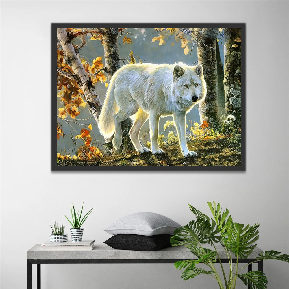 White Wolf in the Forest Paint by Numbers