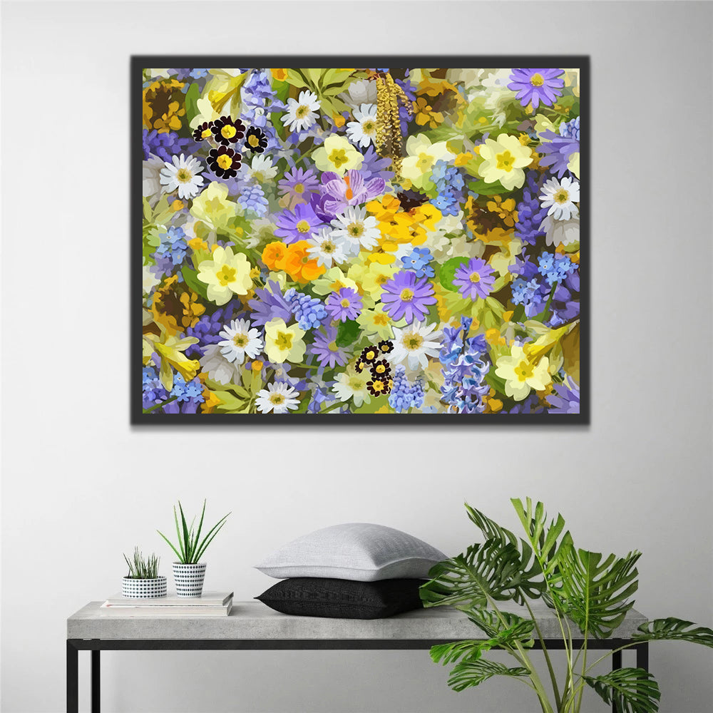 White, Yellow and Purple Flowers Paint by Numbers