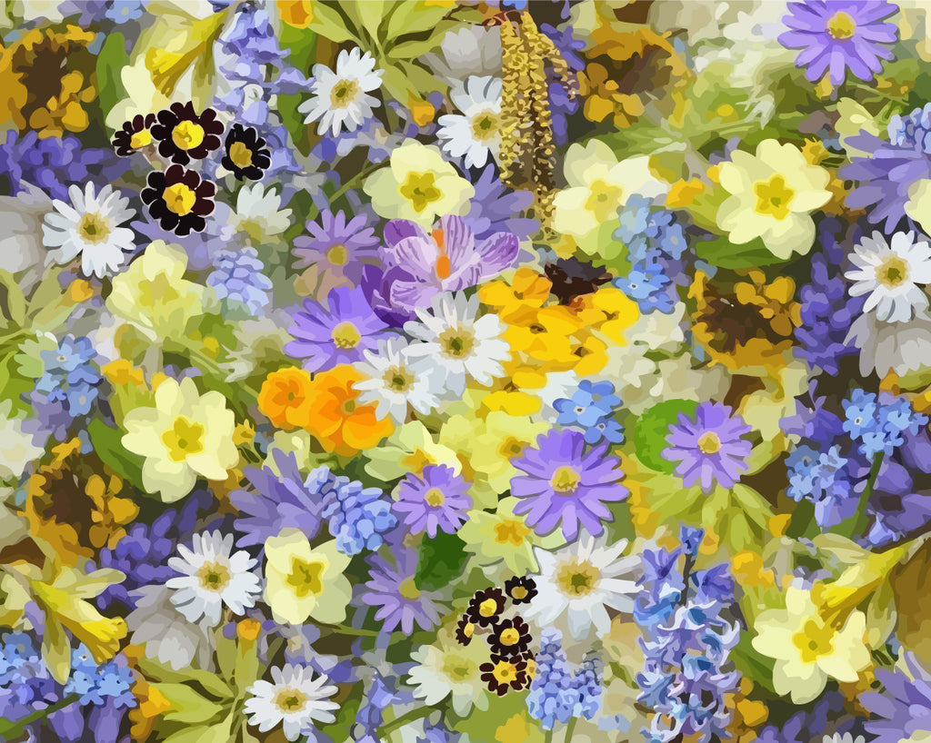 White, Yellow and Purple Flowers Paint by Numbers