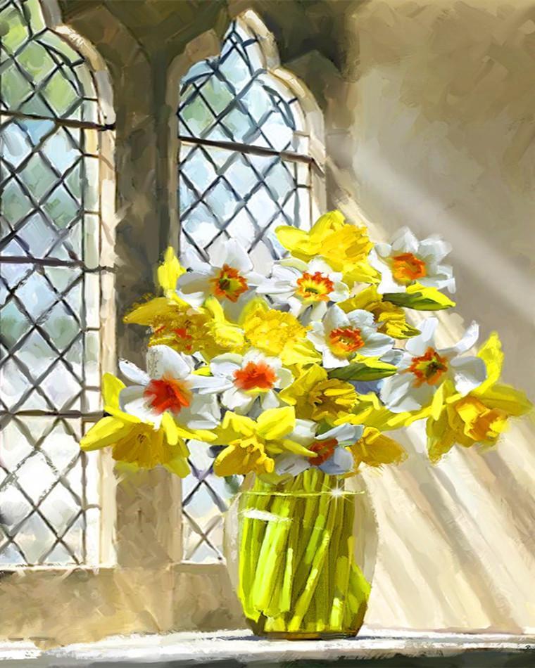 White Yellow Flowers and Sunshine Paint by Numbers