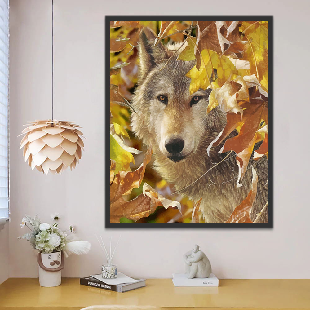 Wolf among Autumn Leaves Paint by Numbers