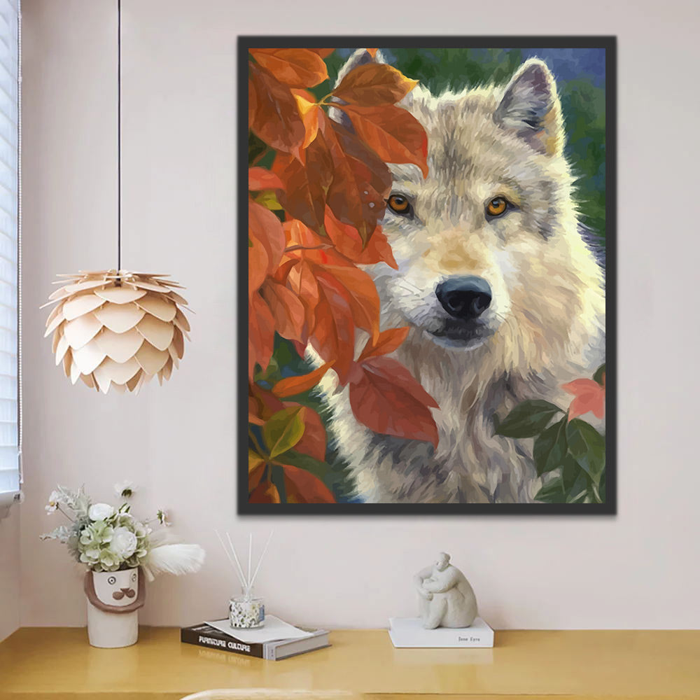 Wolf and Autumn Leaves Paint by Numbers