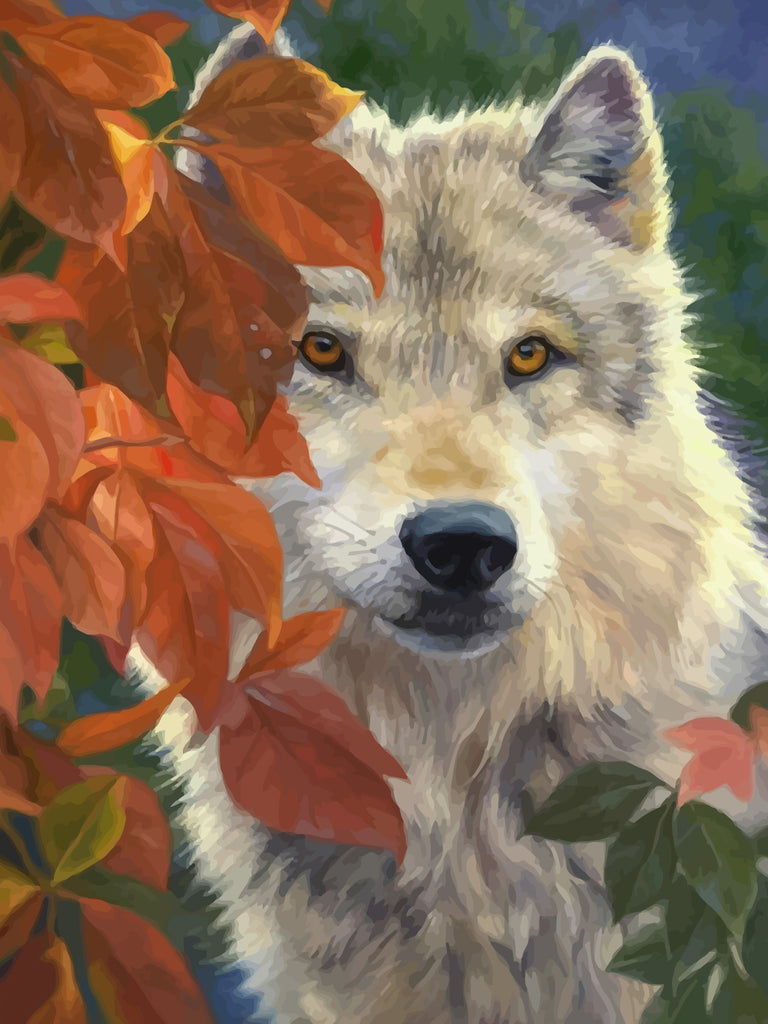 Wolf and Autumn Leaves Paint by Numbers