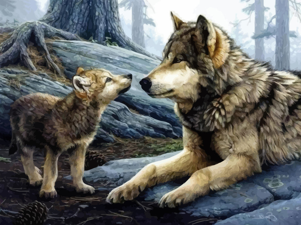 Wolf and Baby Wolf Paint by Numbers