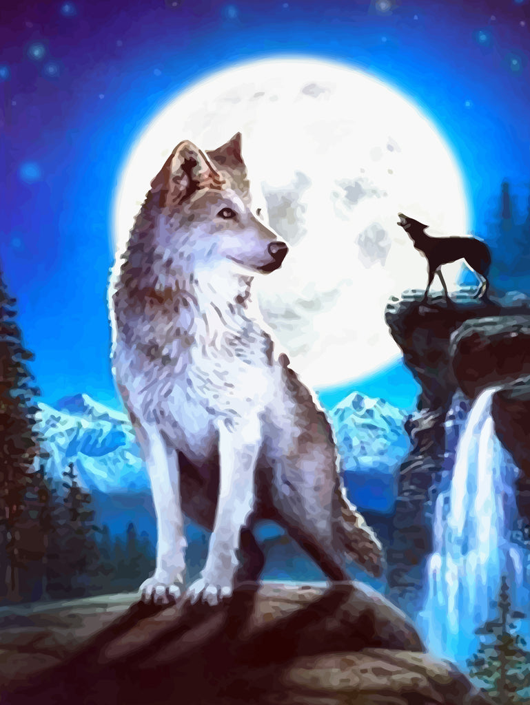 Wolf and Moon Paint by Numbers