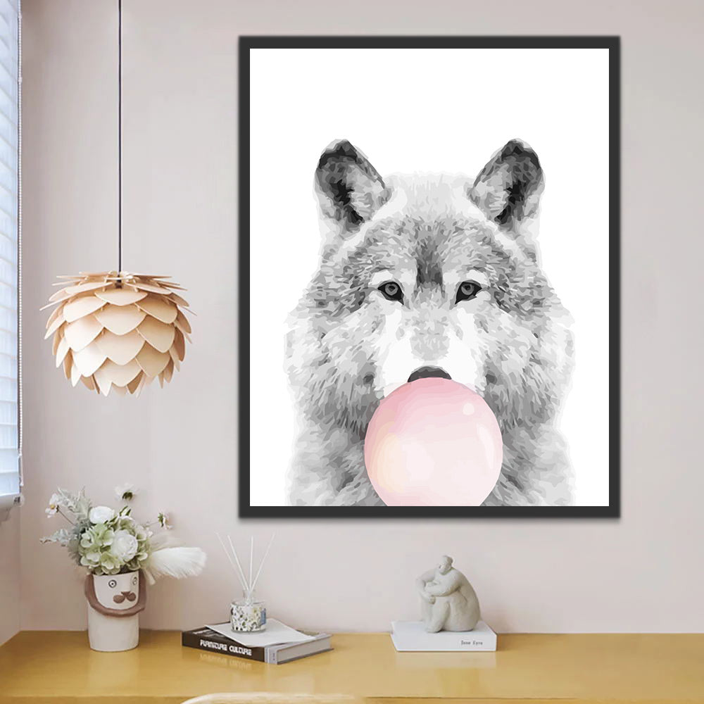 Wolf and Pink Bubble Gum Paint by Numbers