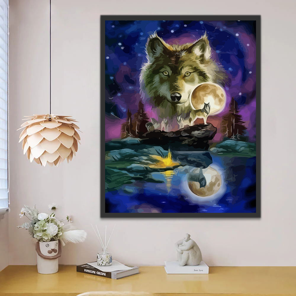 Wolf and Starry Sky Paint by Numbers