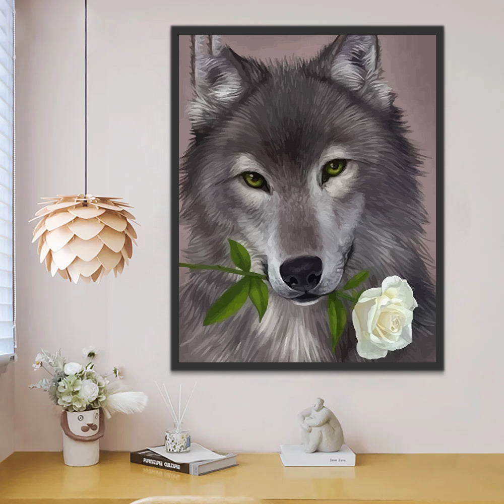 Wolf and White Rose Paint by Numbers