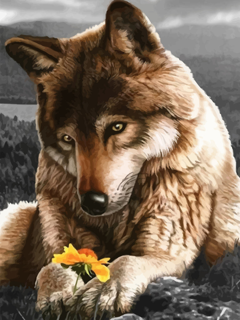 Wolf Holding A Small Flower Paint by Numbers