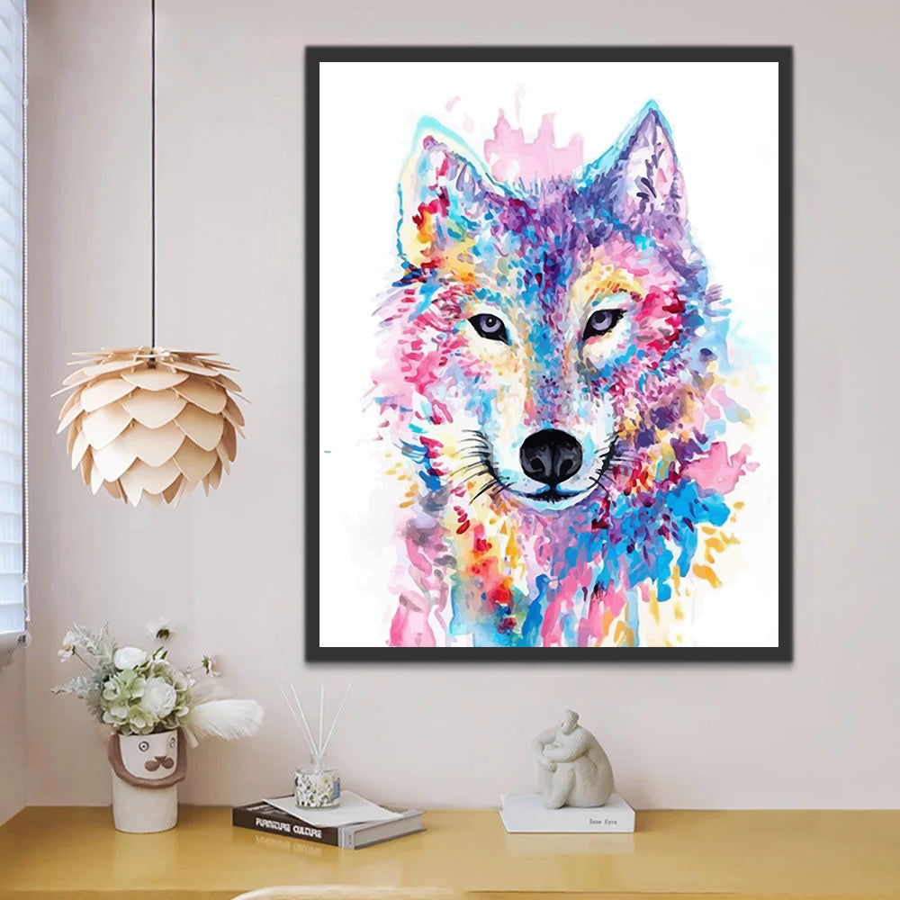 Wolf in Watercolor Style Paint by Numbers