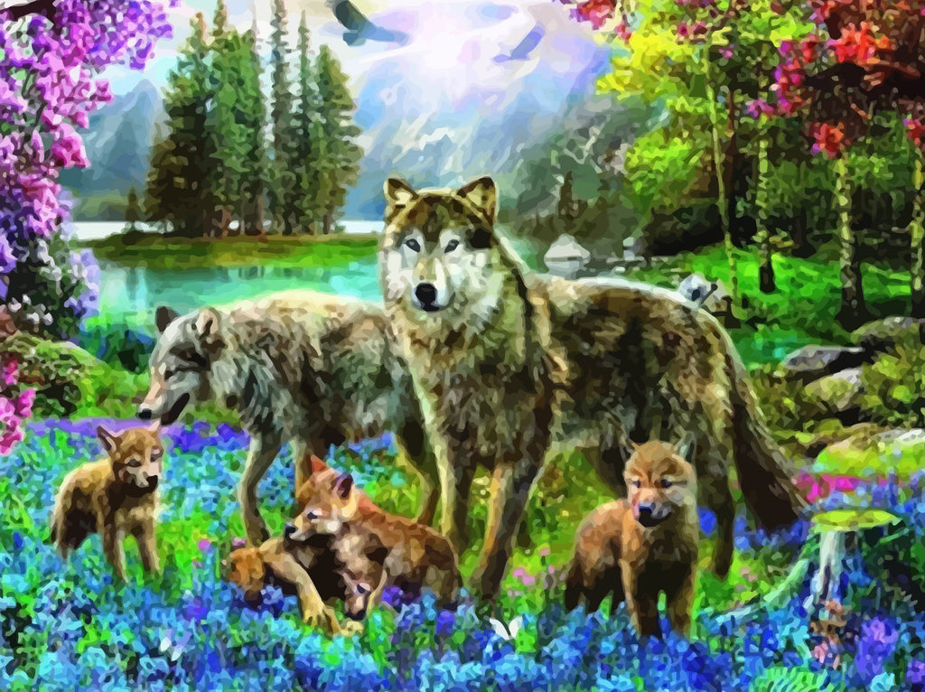 Wolves and Flowers Paint by Numbers