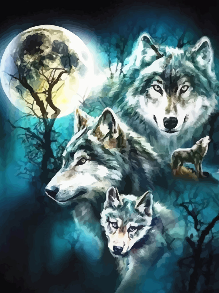 Wolves and Moon Paint by Numbers