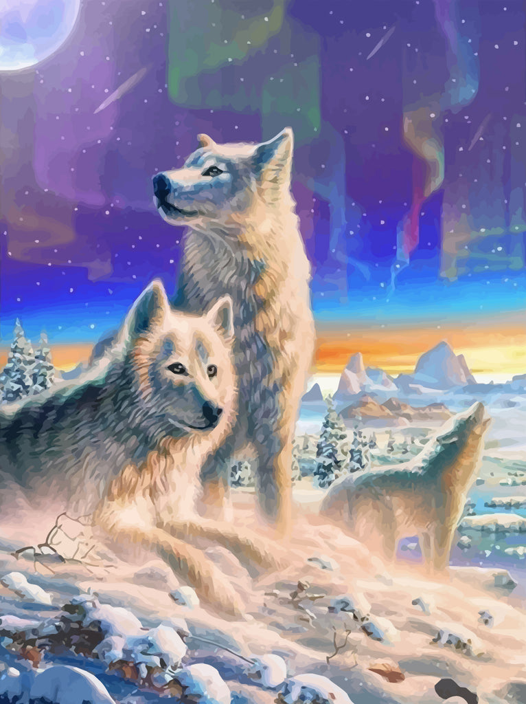 Wolves and Polar Lights Paint by Numbers