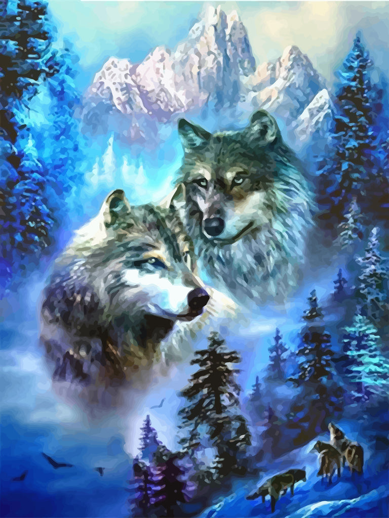 Wolves and Snow Mountain Paint by Numbers