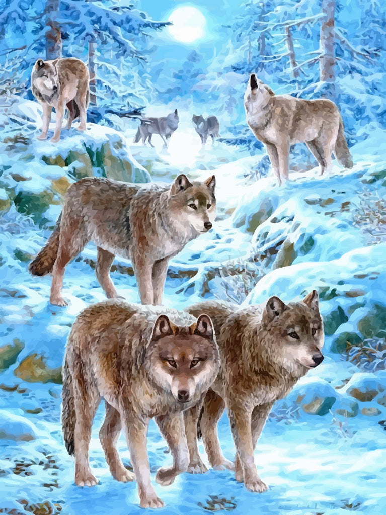 Wolves and Snow Mountain Paint by Numbers