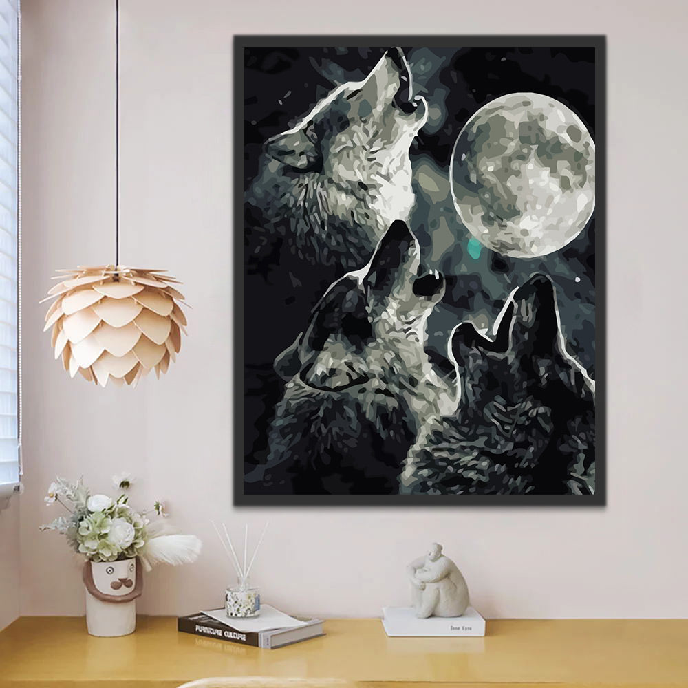 Wolves Howling under the Moon Paint by Numbers