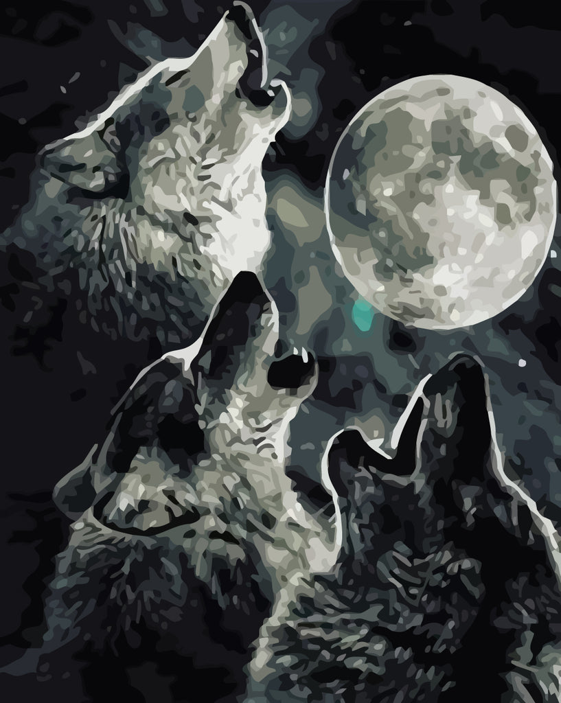 Wolves Howling under the Moon Paint by Numbers