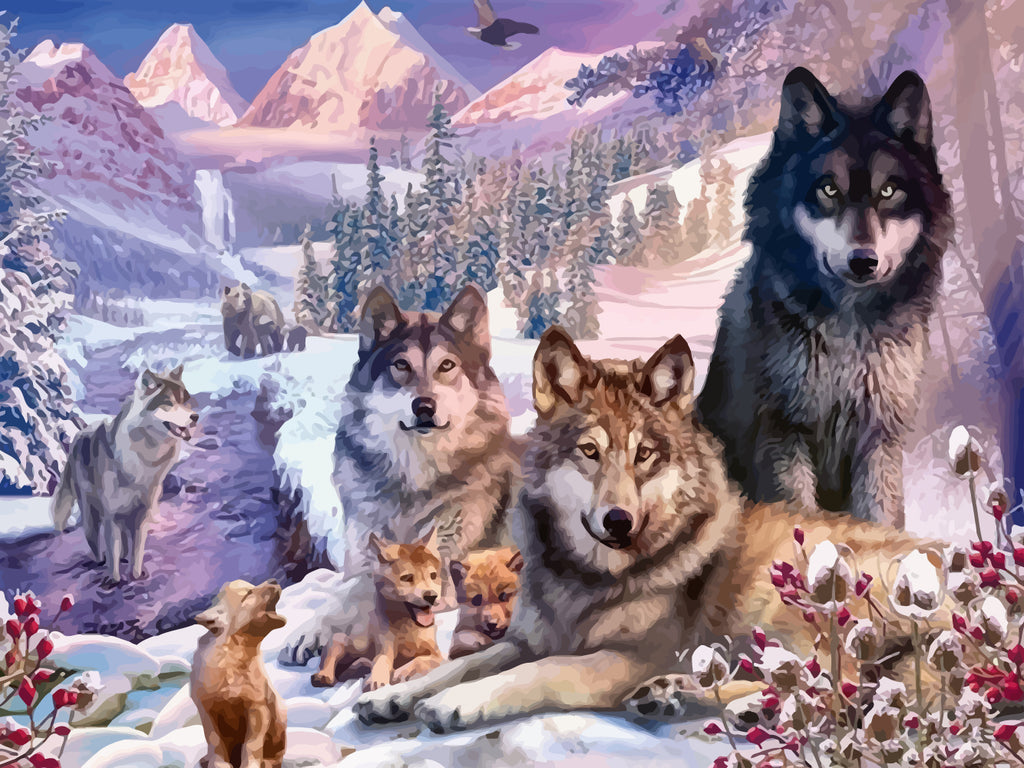 Wolves on Snowfield Paint by Numbers