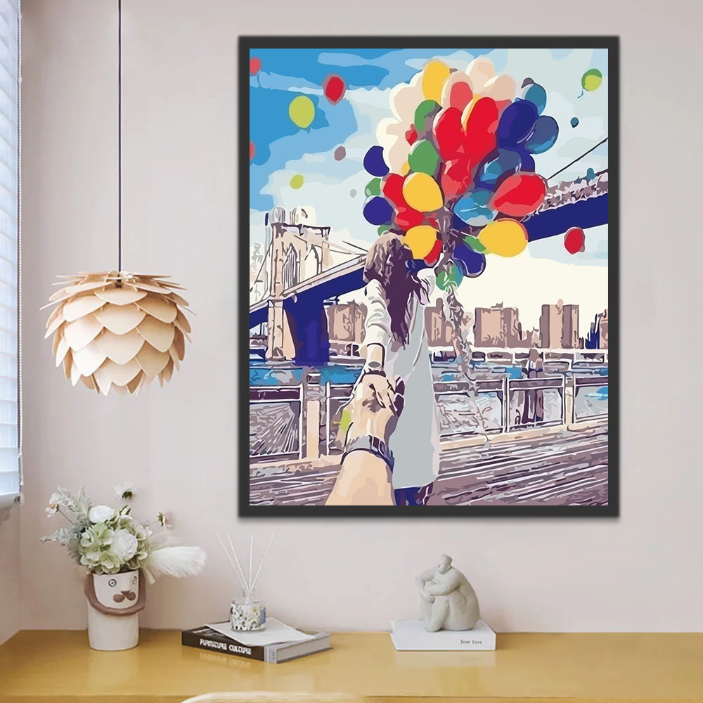 Woman Holding Colorful Balloons Paint by Numbers