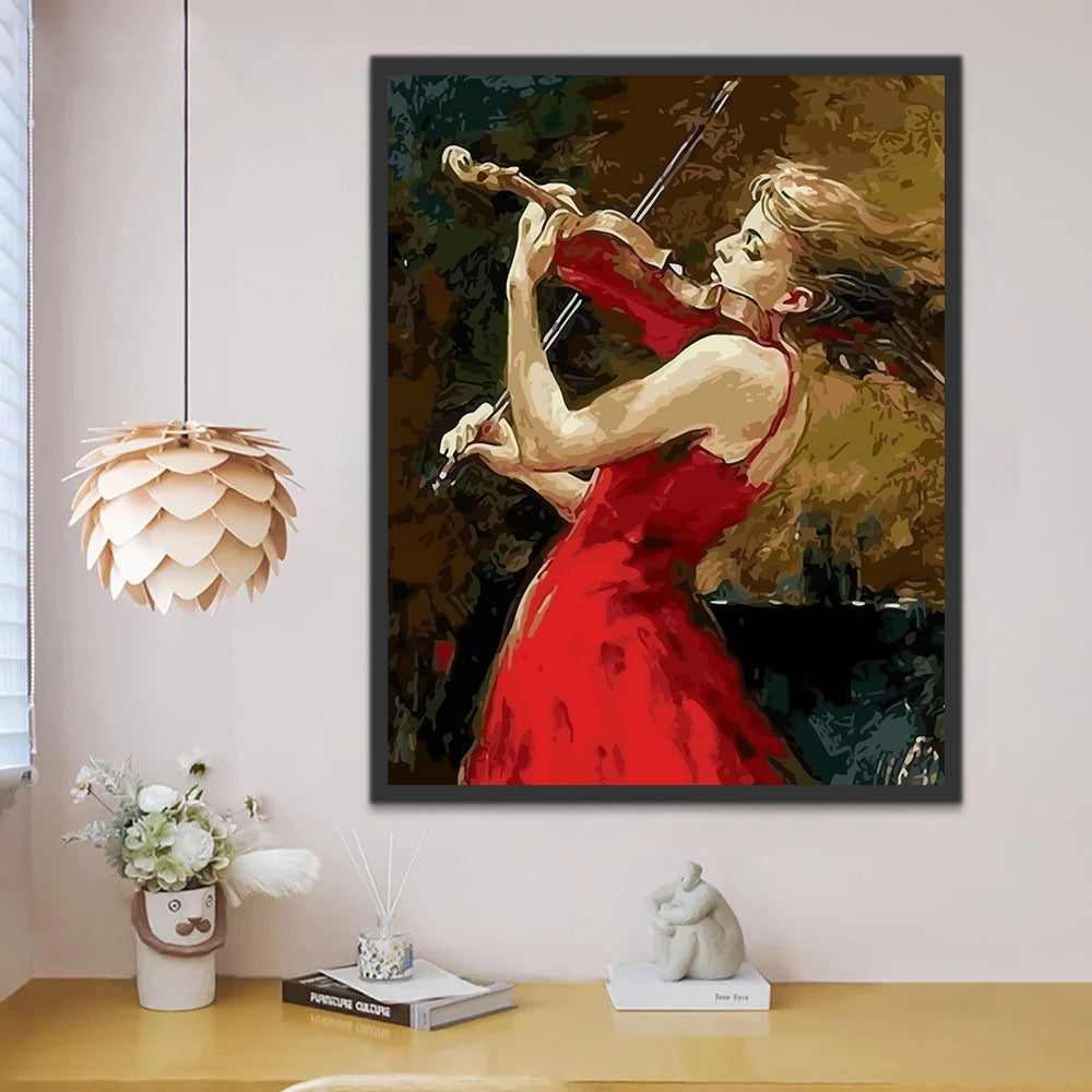 Woman in Red Playing the Violin Paint by Numbers