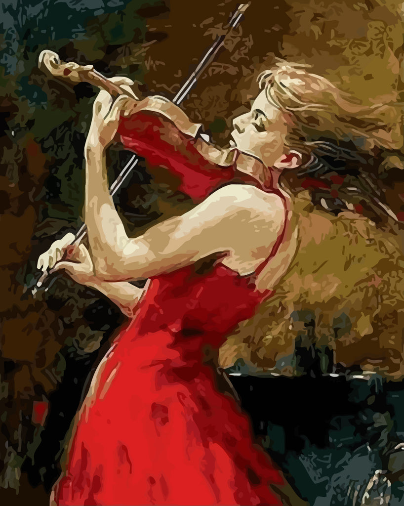 Woman in Red Playing the Violin Paint by Numbers