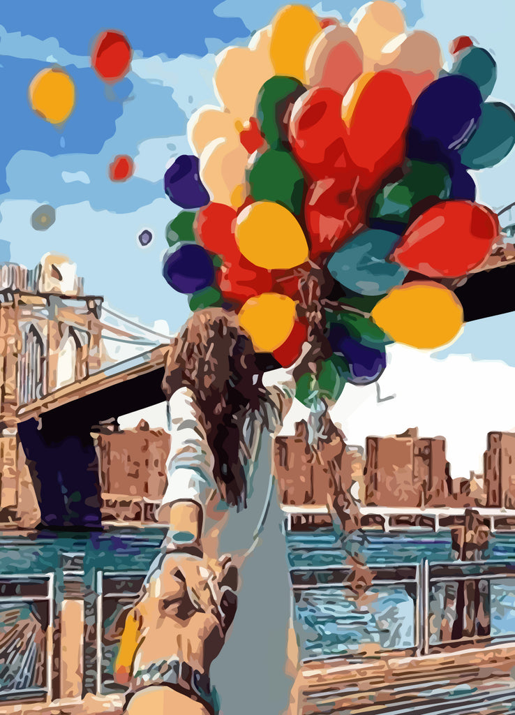 Woman with Colourful Balloons Paint by Numbers