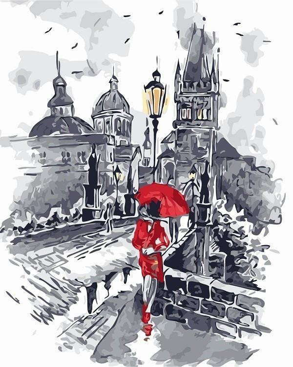 Woman with Red Umbrella Paint by Numbers