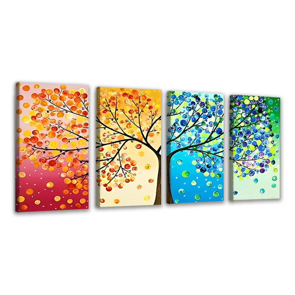 Yellow and Blue Fruits on the Tree 4 Pack Paint By Numbers