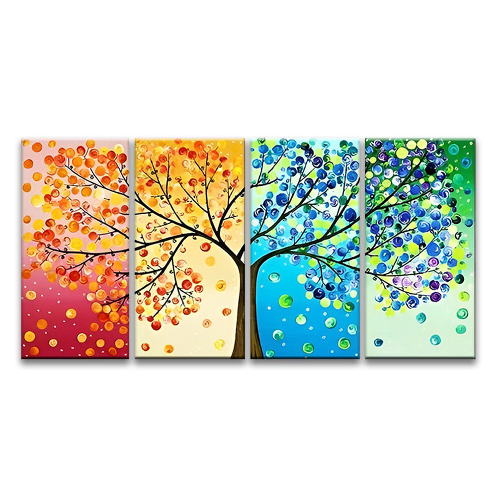 Yellow and Blue Fruits on the Tree 4 Pack Paint By Numbers