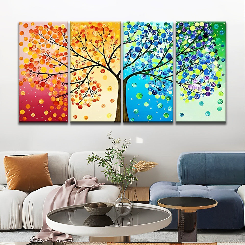 Yellow and Blue Fruits on the Tree 4 Pack Paint By Numbers