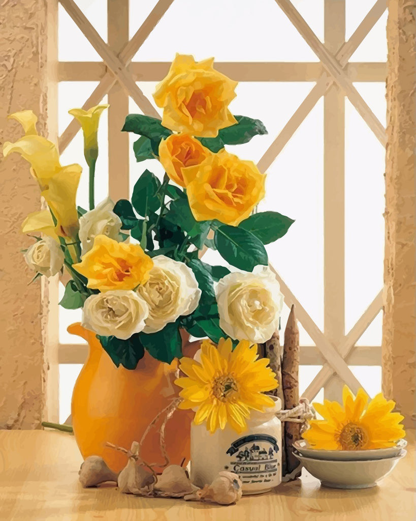 Yellow and White Roses Paint by Numbers