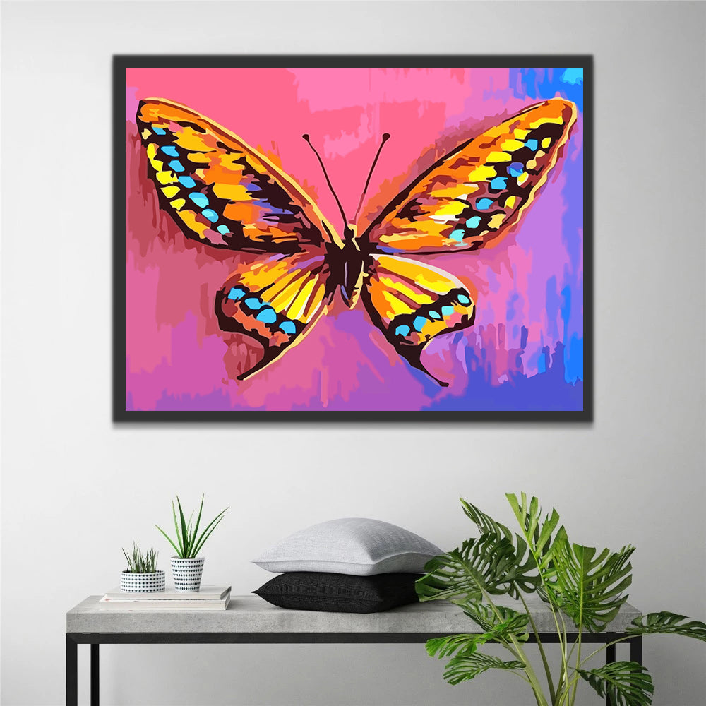 Yellow Butterfly on Pink Background Paint by Numbers