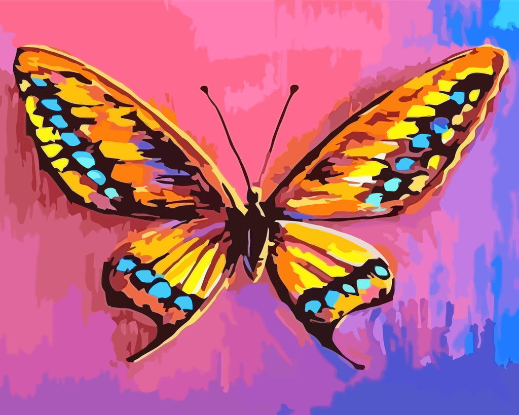 Yellow Butterfly on Pink Background Paint by Numbers