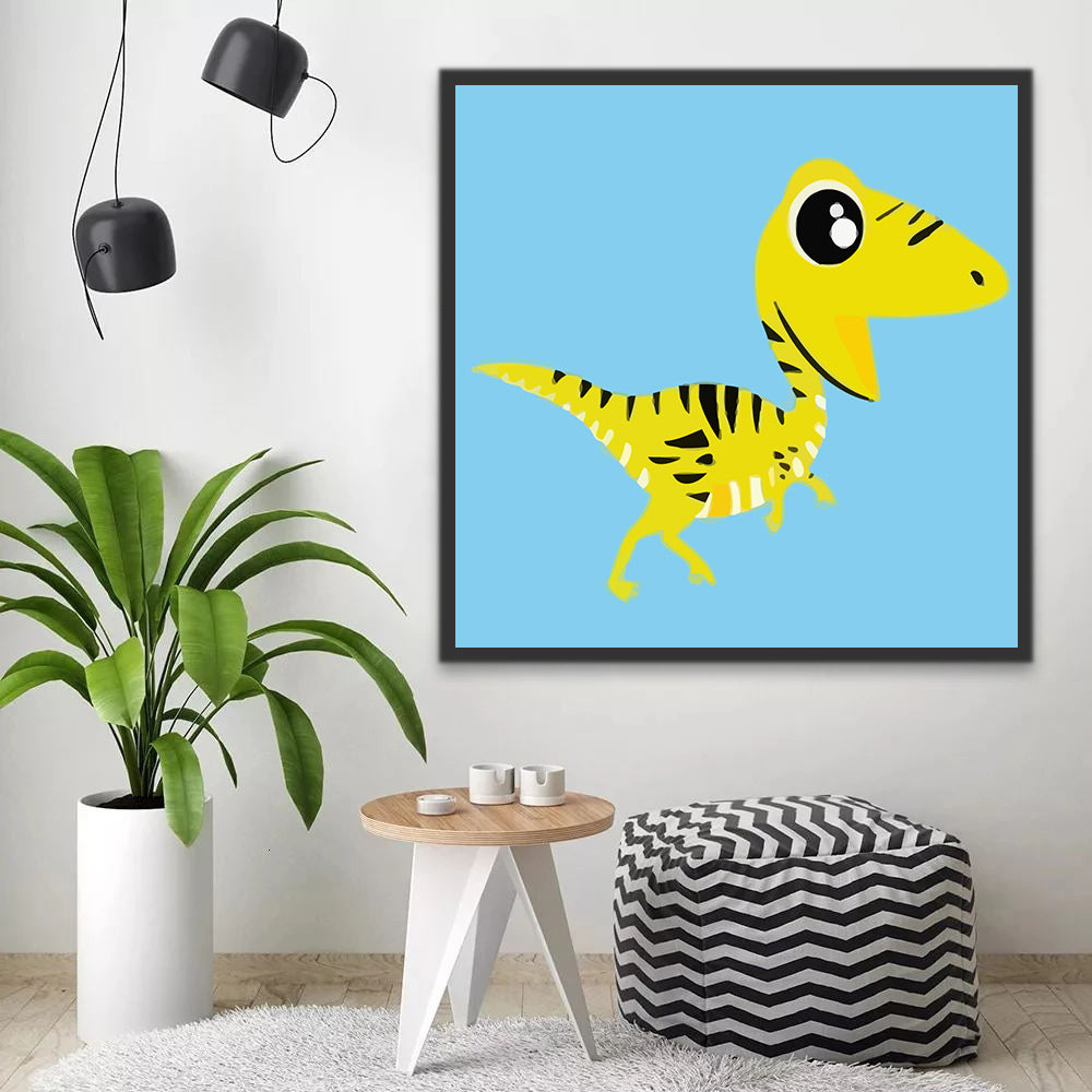 Yellow Cartoon Dinosaur Paint by Numbers for Kids