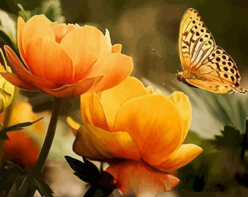 Yellow Flowers and Butterfly Paint by Numbers