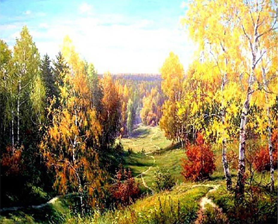 Yellow Leaves in Autumn Paint by Numbers